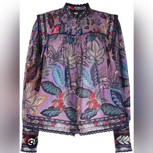 FARM Rio Purple Multi Floral Button-Up Blouse M SIZE